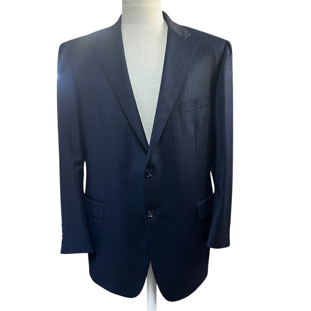 Town & Country Mens Suit Size 42L 100% Wool 2 Pieces Navy‎ Blue Light Pinstripe